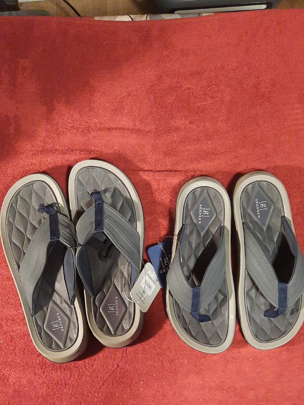 Mens Leather George Gray and Navy Men's Arch Support Flip-Flop Sandals